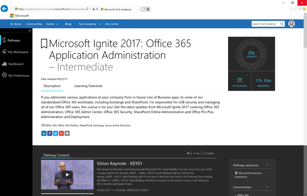 Microsoft Ignite Content on Tech Academy Page