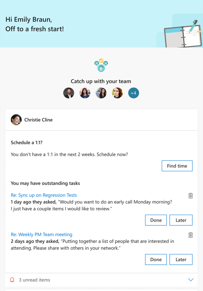Actionable insights for people managers coming in the Briefing email from Cortana