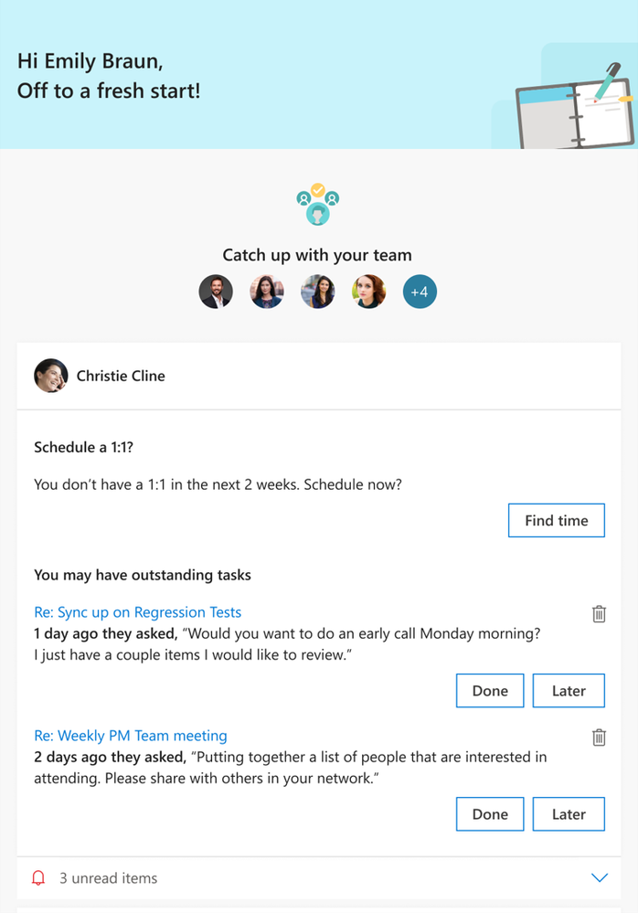 Actionable insights for people managers coming in the Briefing email from Cortana