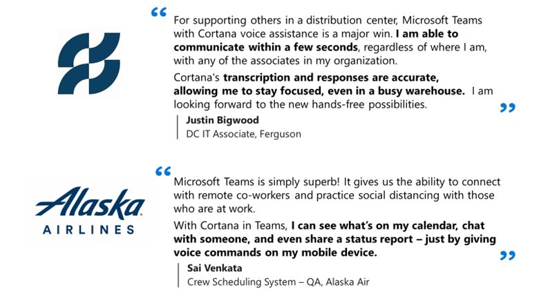 Justin says - Cortana's transcription and responses are accurate, allowing me to stay focused... Sai says - Microsoft Teams is simply superb!.png