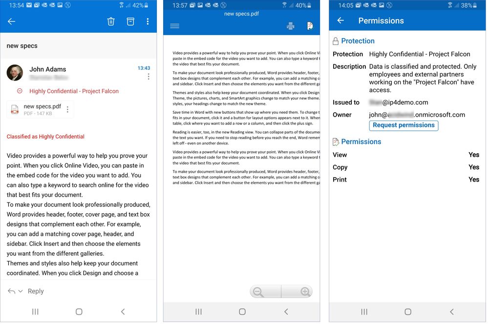 Figure 20: Accessing a protected PDF file using AIP Viewer App on Android.