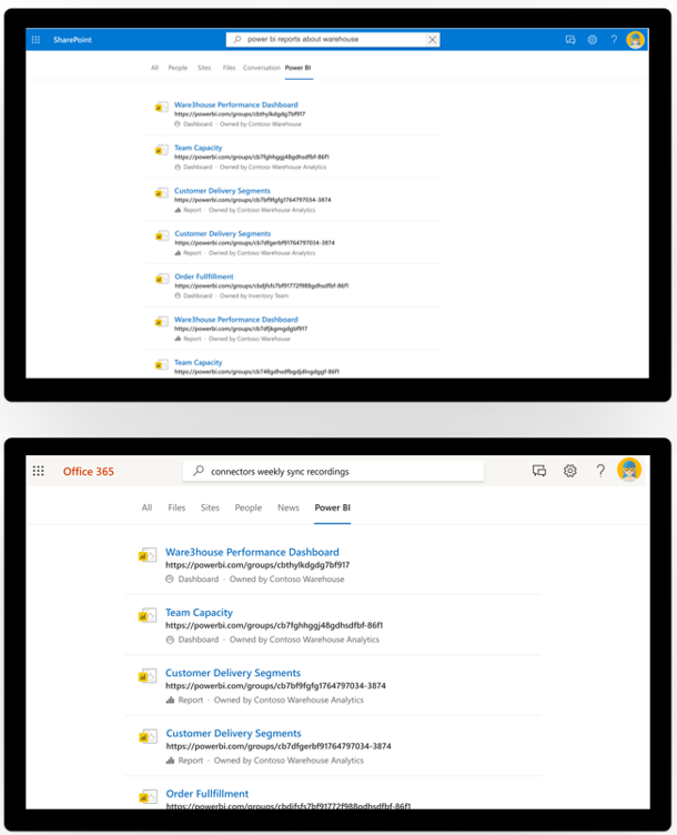 Power BI search in SharePoint and Office.com