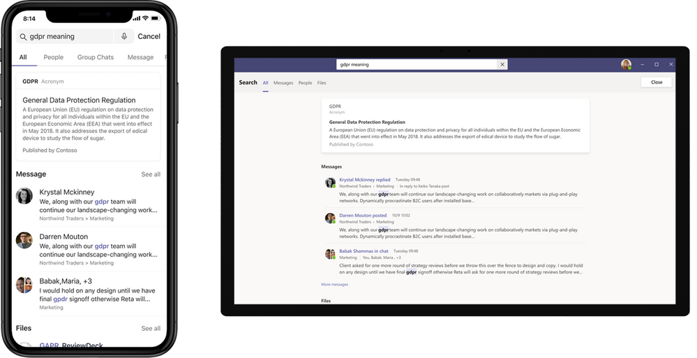 Acronym answers in Microsoft Teams desktop and mobile