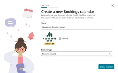 Quickly create a new Bookings calendar - Name your calendar and define the type