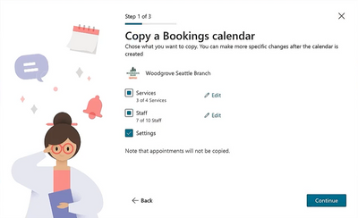 Copy elements from an existing Bookings calendar when you create a new one
