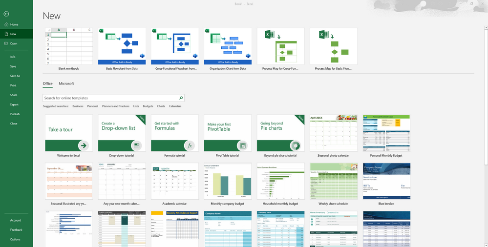 Three new Data Visualizer add-in templates available in the Excel backstage