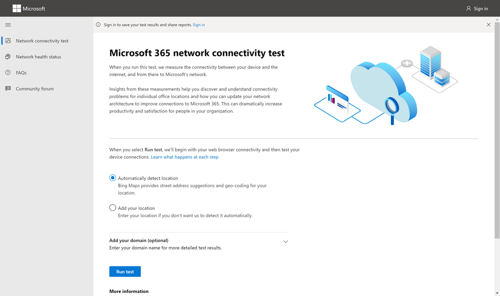 Home page of connectivity.office.com