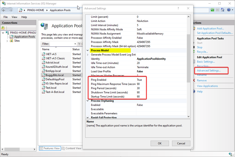 Img 8, Setting process pings from WAS to w3wp.exe(s)