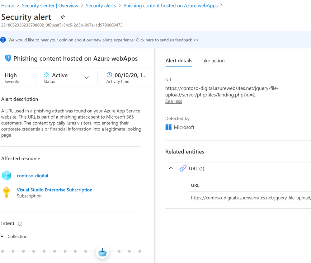 Phishing content hosted on Azure webapps alert