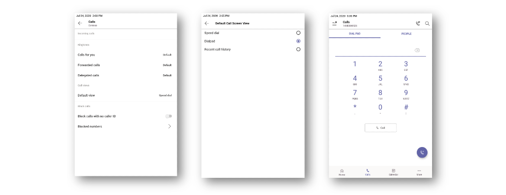 Customize default view for calls