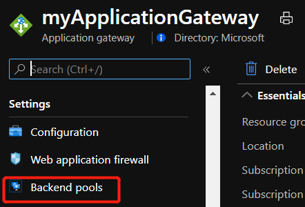Application Gateway page - Backend pool label