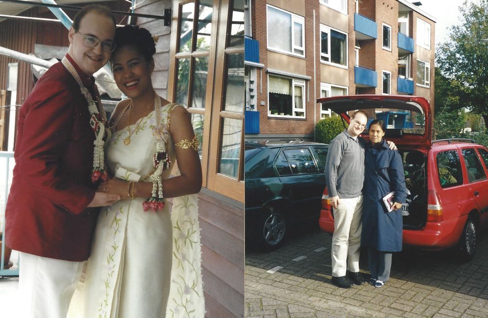 Pictures show Thai wedding day and the first day my wife arrived in the Netherlands
