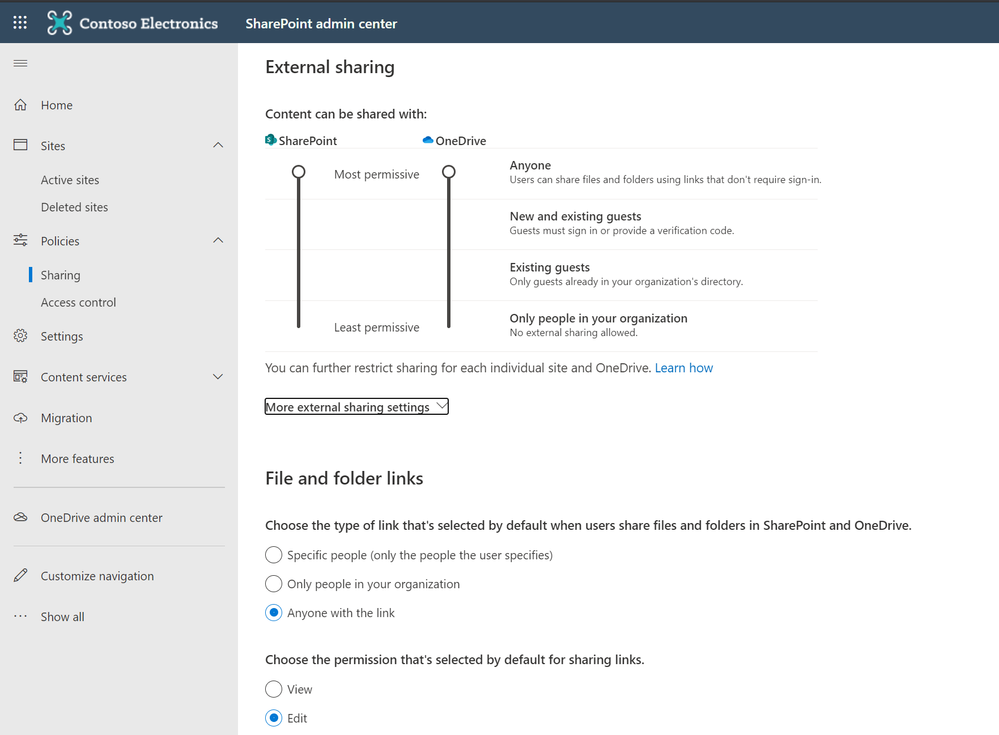 Set up your organization's sharing policies.