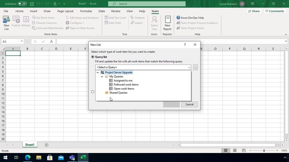 Pull information from DevOps into Excel
