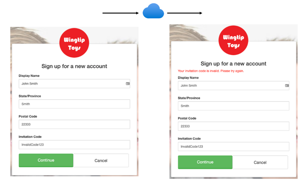 Figure 2. A user flow that limits sign-ups to users with an invitation code.