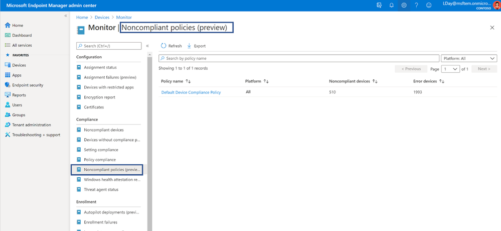 Figure 2. Monitor | Noncompliant policies (preview)