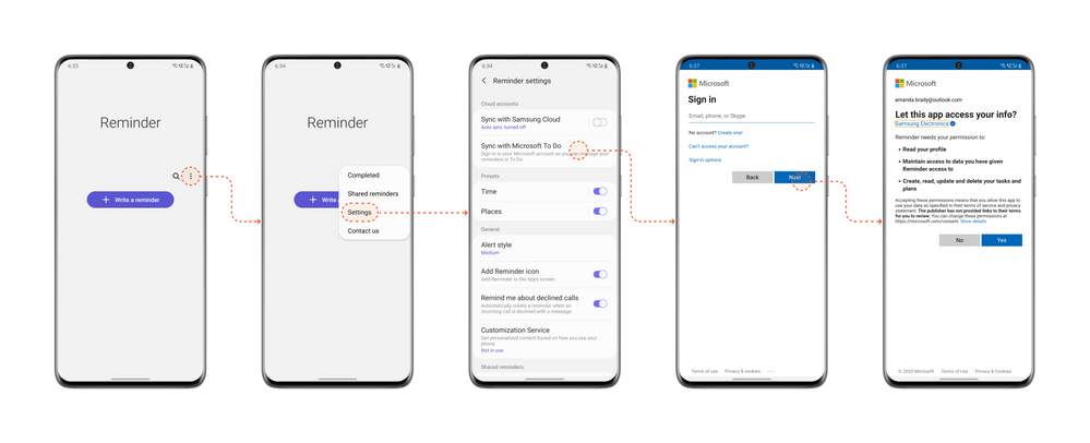 Steps to start syncing with Samsung Reminder app