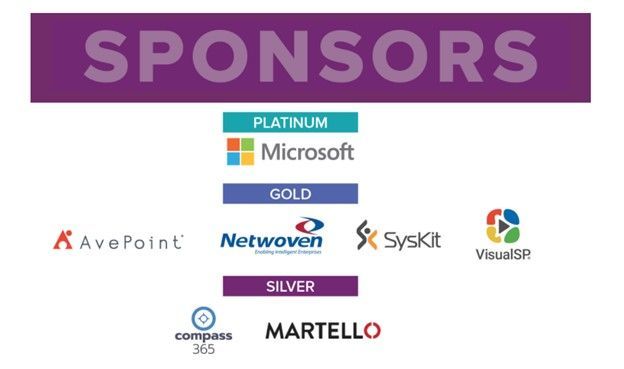 Platinum, gold, and silver sponsors of the Microsoft 365 Collaboration Conference.