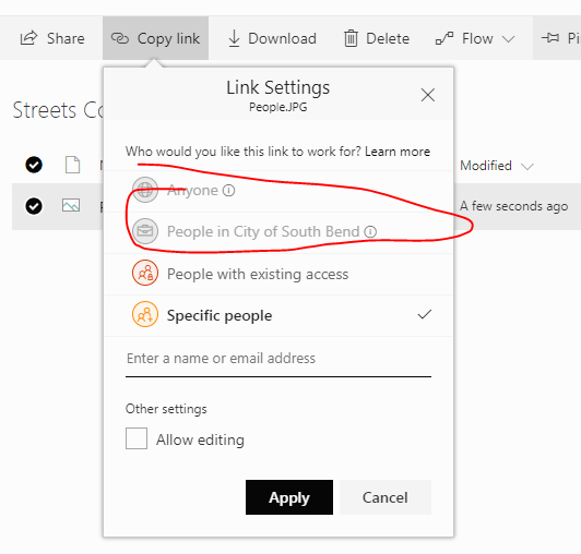 The permissions of this user, SharePoint's OOTB "Edit", once allowed a link for "Anyone" to be created, now it can't.