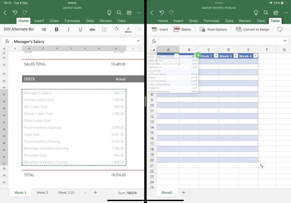 Open multiple documents in Excel on iPadOS