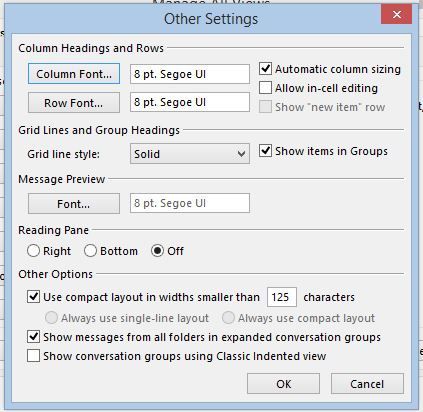 Outlook settings - No Header row showing.JPG