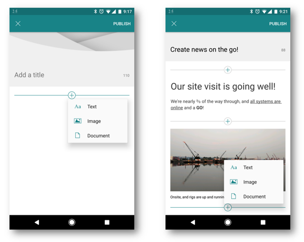 Create, edit and publish news, now from your Android device.