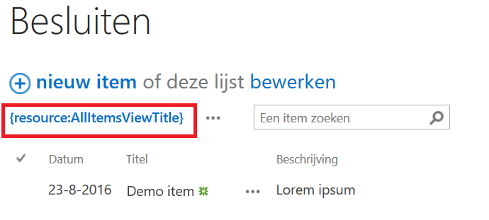 List in Dutch with incorrect view title