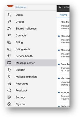 M365 Admin app - Message center option