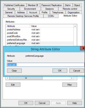 preferredLanguage setting for a user object in local Active Directory