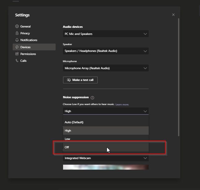 Disable background noise cancelling in Team - Microsoft Community Hub
