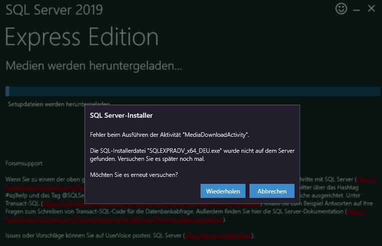 SQL 2019 installer fail