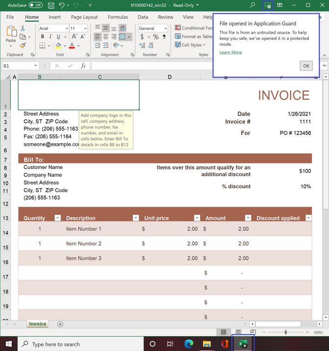 File opened in Application Guard