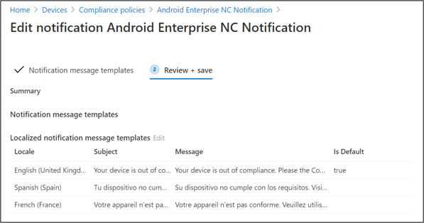 Intune localized language notification messages