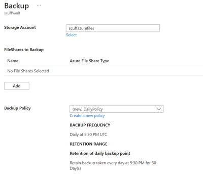 Azure file share backup default daily policy