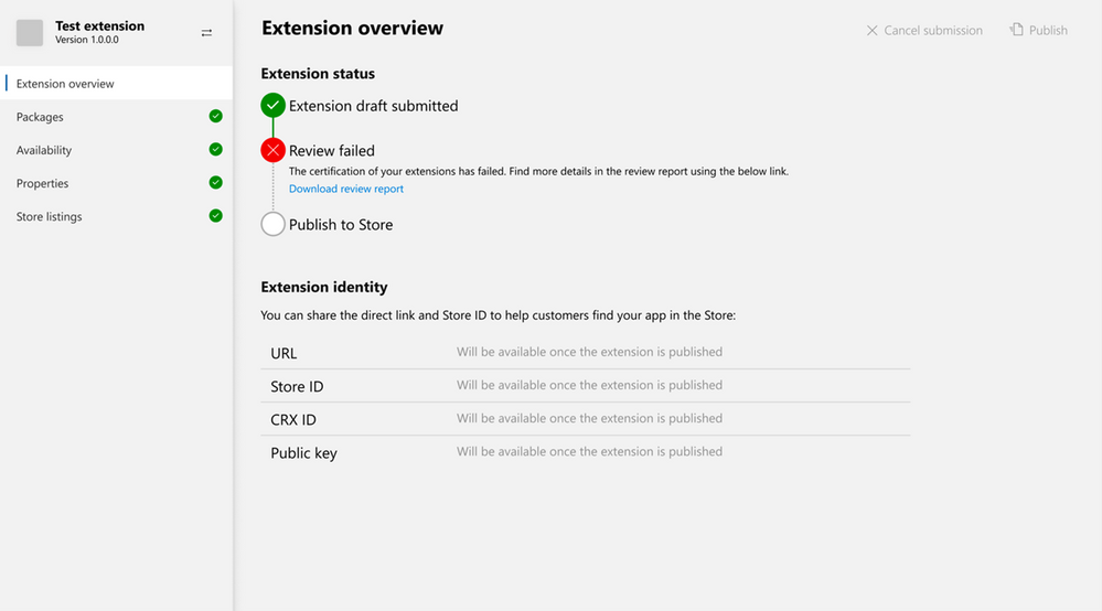 Download Microsoft Edge extension review report directly from Partner Center