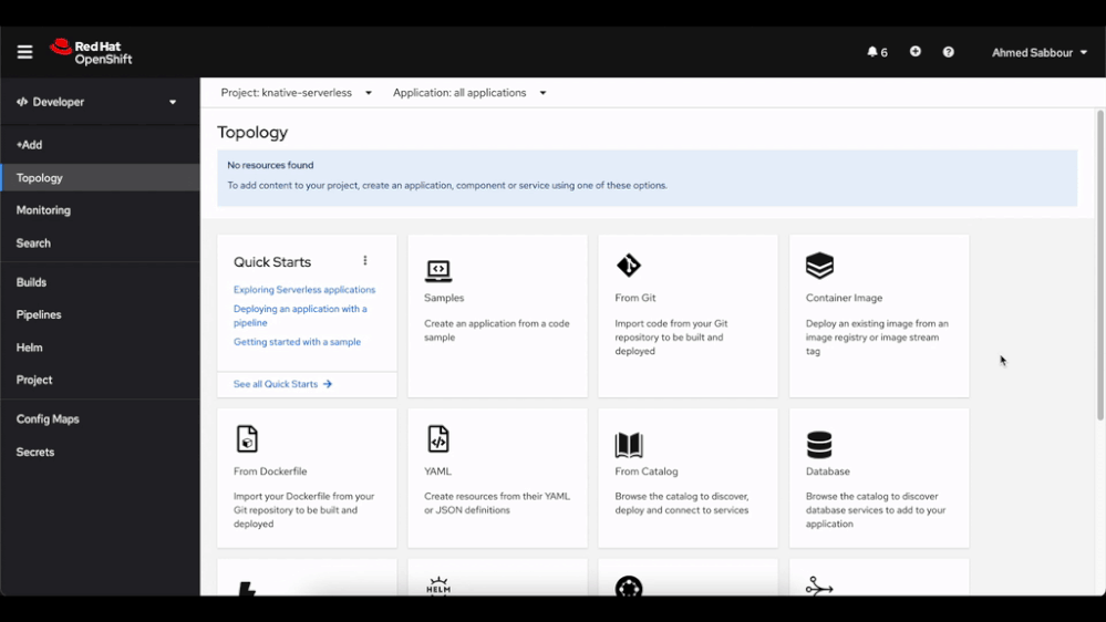 Video sequence showing deploying an application to OpenShift Serverless