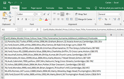 In the screenshot above each word in the spreadsheet should be in its own separate cell but that's not the case here.