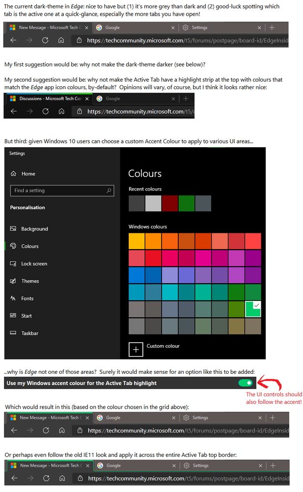 Active Tab Highlight Should Match Windows 10 Accent Colour Microsoft Tech Community