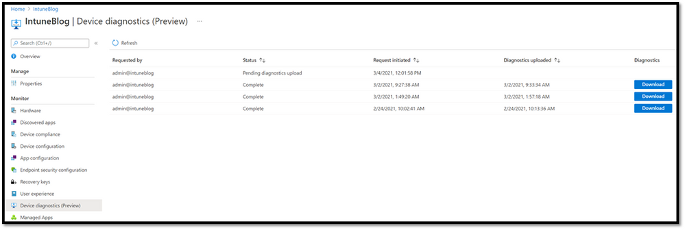 Device diagnostics (Preview) example