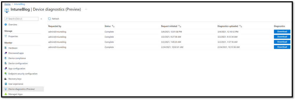 Device diagnostics (Preview) download example