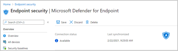 Figure 1 - Microsoft Defender for Endpoint connector status in the Microsoft Endpoint Manager admin center.