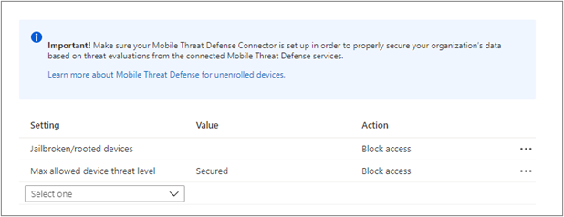 Figure 4 - Intune app protection policies - Mobile Threat Connector policy settings.