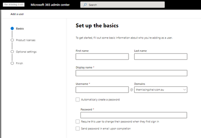 Create a new user with the Microsoft 365 Admin Center