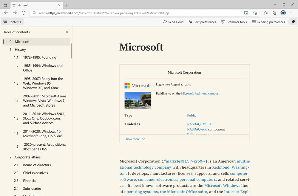 thumbnail image 4 of blog post titled Make reading Wikipedia content easier and more accessible with Immersive Reader in Edge Re: Make reading Wikipedia content easier and more accessible with Immersive Reader in Edge 