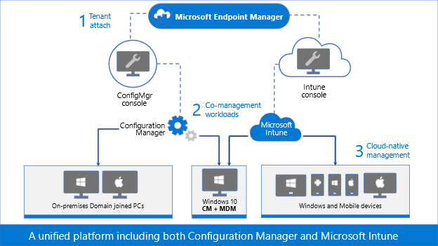 Figure 1: Graphic representation of Microsoft Endpoint Manager, Configuration Manager, and Microsoft Intune.