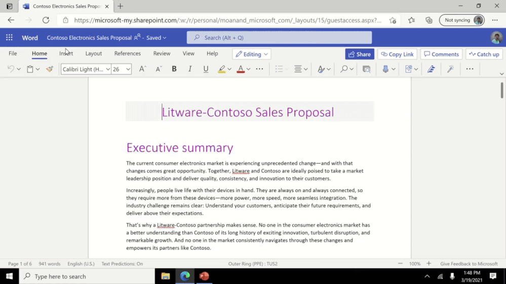 thumbnail image 1 of blog post titled 

							Microsoft Word and PowerPoint for the Web announce Export to PowerPoint presentation

