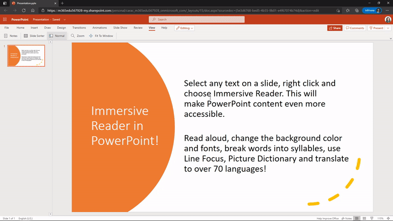 Immersive Reader comes to PowerPoint for the web, OneDrive, SharePoint and  MakeCode - Microsoft Community Hub