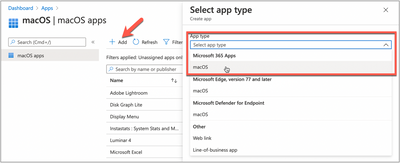 Selecting the Microsoft 365 Apps in the Microsoft Endpoint Manager admin center.