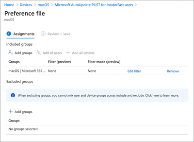 Microsoft AutoUpdate PLIST for InsideFast users - Assignment settings