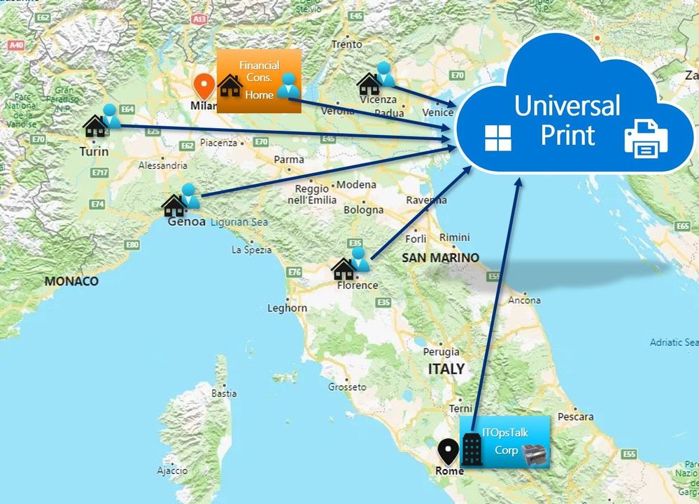 Italy Map with the location of the remote users.